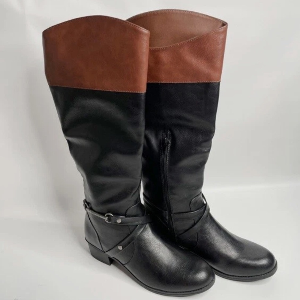 Nautica Black/ cognac Knee High Boots. - Picture 2 of 4